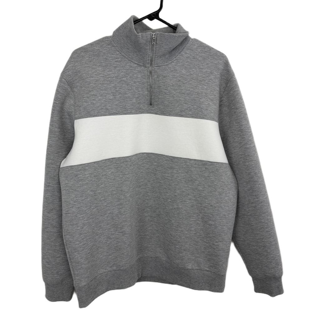REISS 1/2 Zip Pullover Sweatshirt Mens XL Gray White Sebastian Striped Sweater